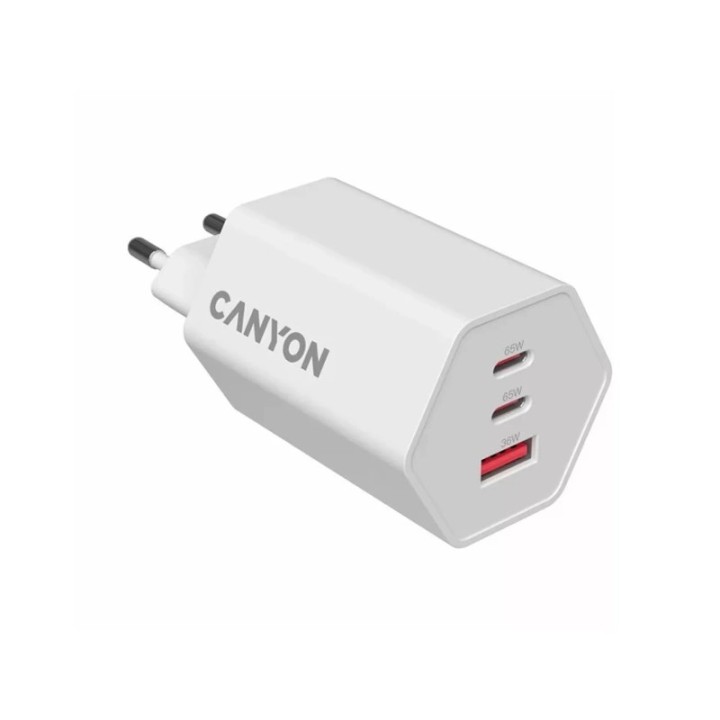 Canyon punjač HEXAGON 65W GaN 2x USB-C + 1x USB-A PD/QC bijeli CND-CHAHEX65W